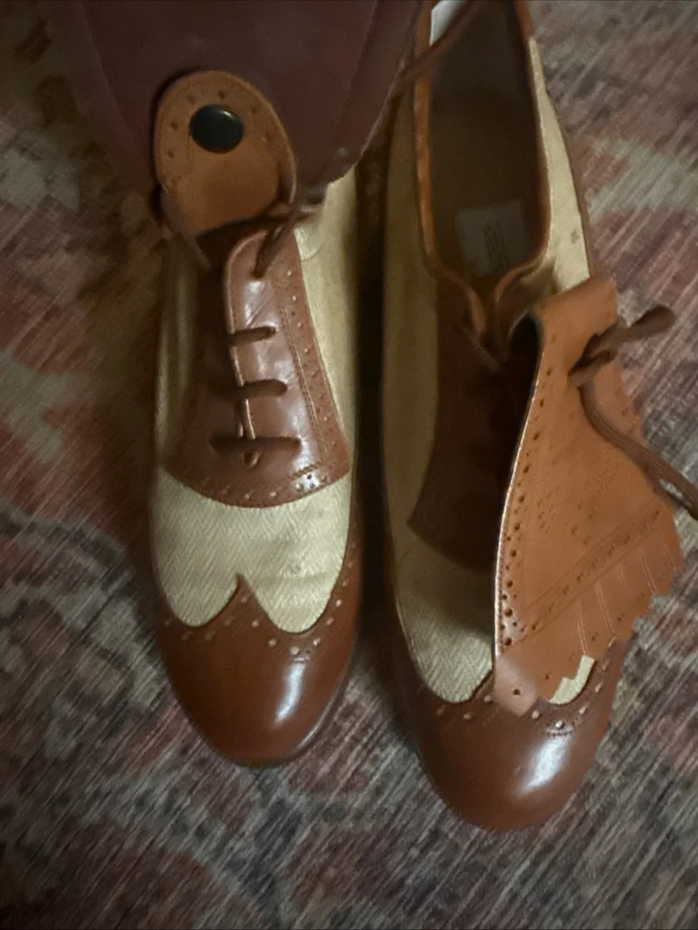 Walter Genuin Brown and Cream Leather Wingtip Loafers vintage